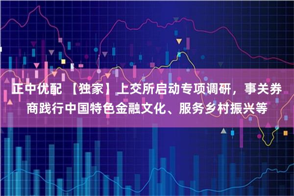 正中优配 【独家】上交所启动专项调研，事关券商践行中国特色金融文化、服务乡村振兴等